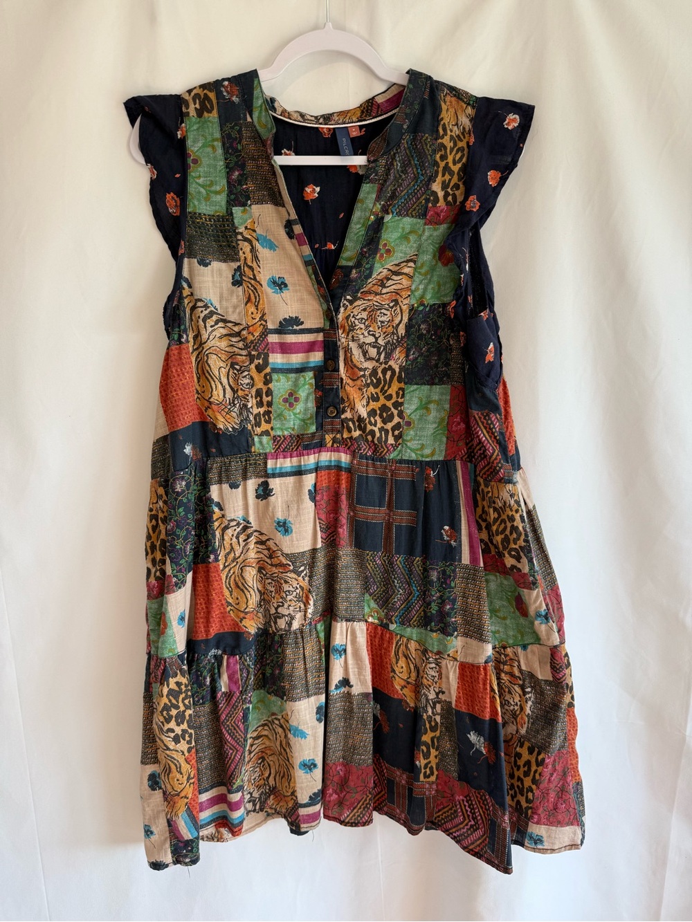 Anthropologie Pilcro Patchwork Multicolor Sleeveless Tiered Dress Size Medium - Picture 3 of 11